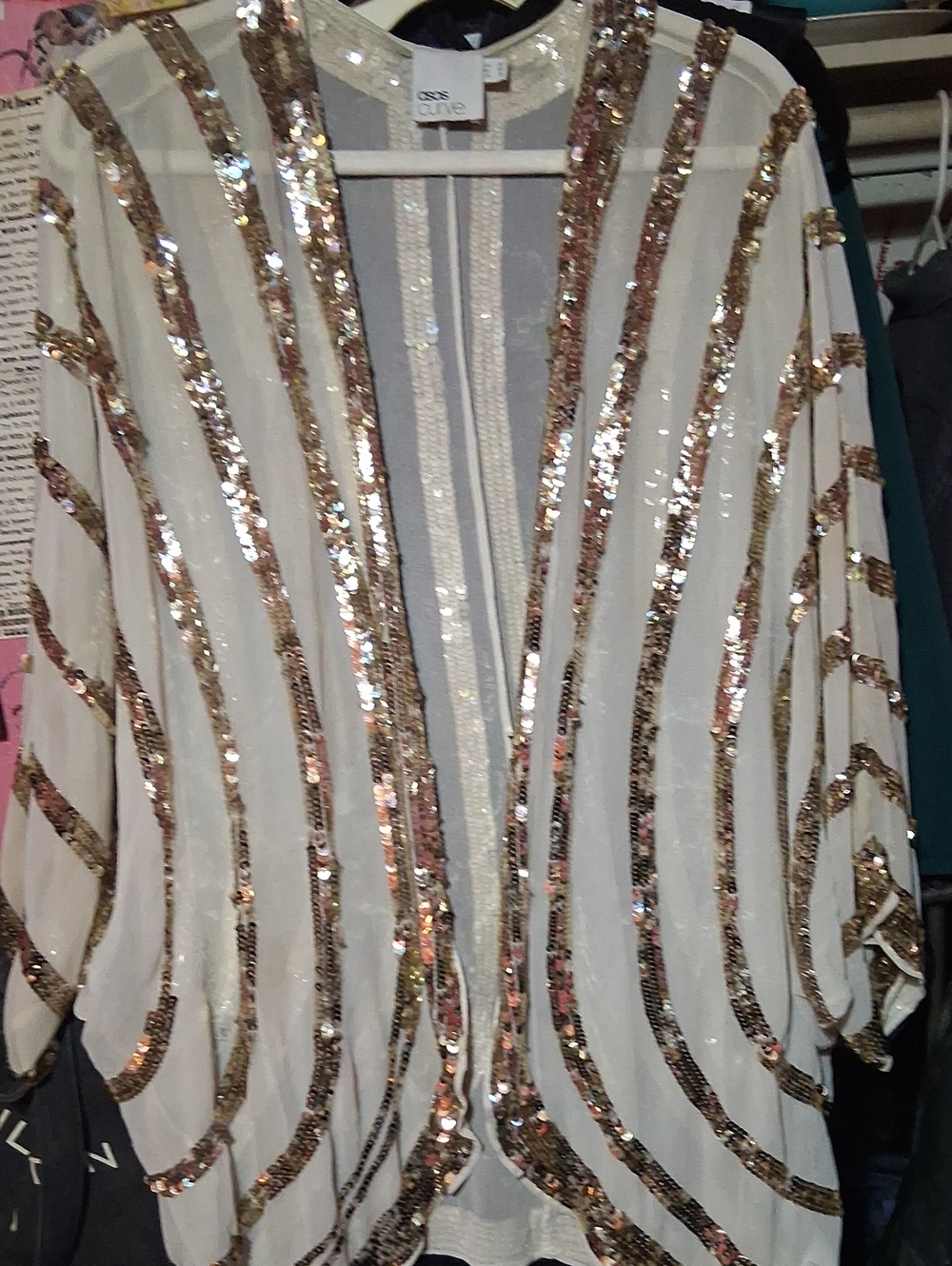 ASOS Curve Cream Open Front Tunic with Gold Sequin Stripes